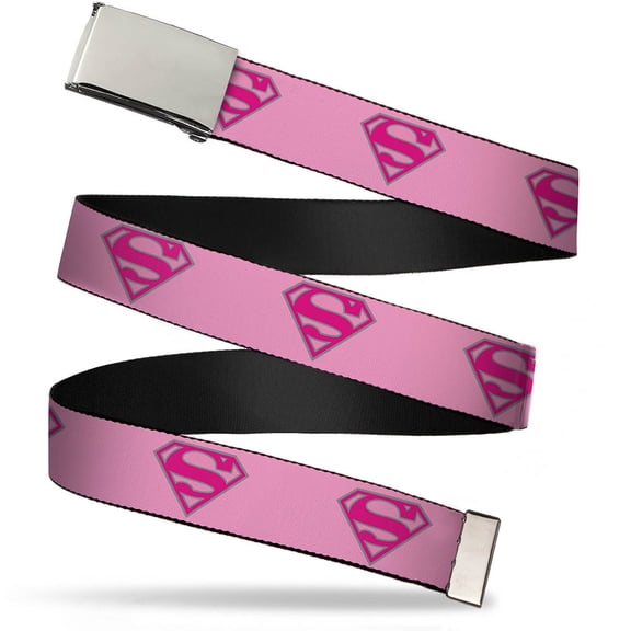 Adjustable Belt, Clamp Buckle, Cut-to-Fit, Superman Shield Pink
