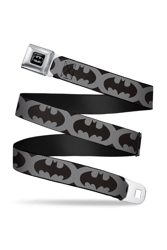 DC Comics Belt, Seatbelt Buckle Belt, Bat Signal Black Gray Black, 24 to 38 Inches