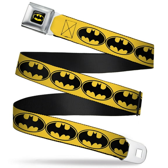 DC Comics Belt, Seatbelt Buckle Belt, Bat Signal Yellow Black Yellow, 30 to 44 Inches