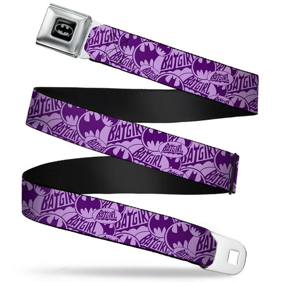 DC Comics Belt, Seatbelt Buckle Belt, Batgirl Logo Bat Signal Stacked Purples, 30 to 44 Inches