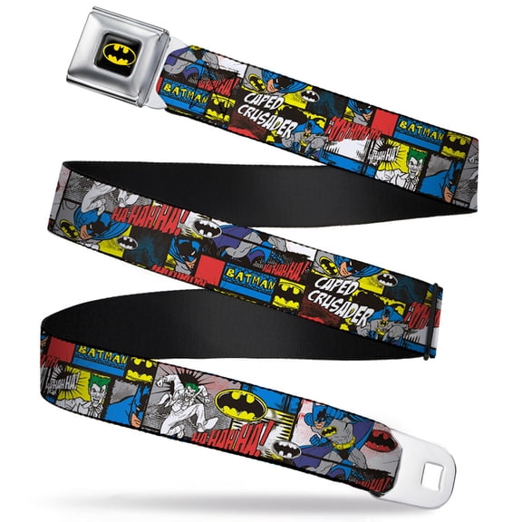 DC Comics Belt, Seatbelt Buckle Belt, Batman Joker Comic Blocks, Youth 22 to 32 Inches
