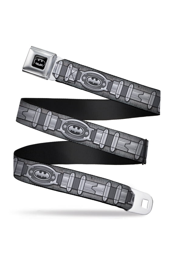 DC Comics Belt, Seatbelt Buckle Belt, Batman Utility Belt Grays, Youth 22 to 32 Inches