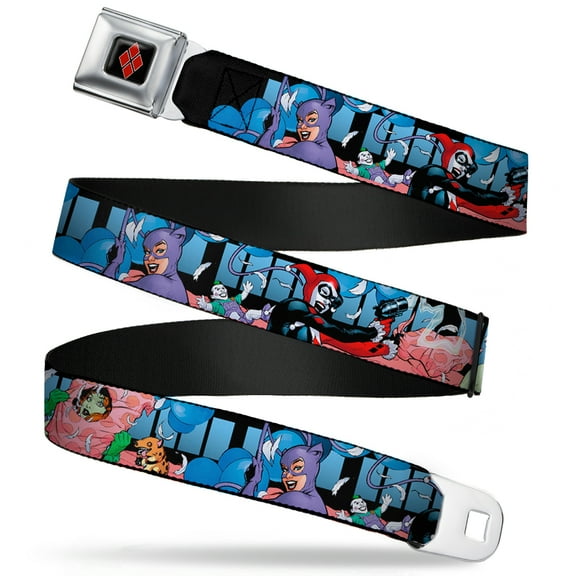 DC Comics Belt, Seatbelt Buckle Belt, Catwoman Harley Quinn Poison Ivy Pillow Fight, 34 to 52 Inches