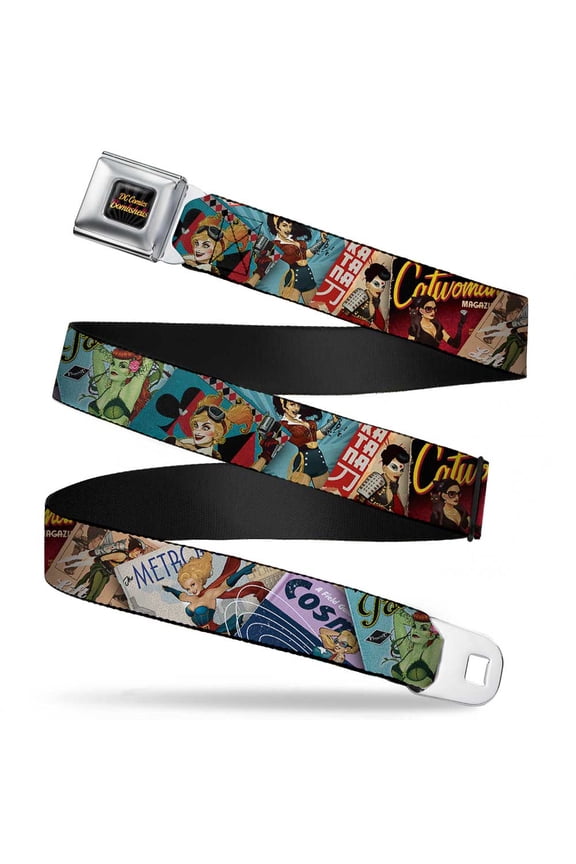 Belt, Seatbelt Buckle Belt, DC Bombshell Comic Book Covers Stacked, Youth 22 to 32 Inches