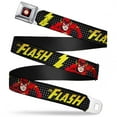 thumbnail image 1 of DC Comics Belt, Seatbelt Buckle Belt, Flash Running Action Pose Lightning Bolt Black Grays Yellows, 32 to 52 Inches, 1 of 7