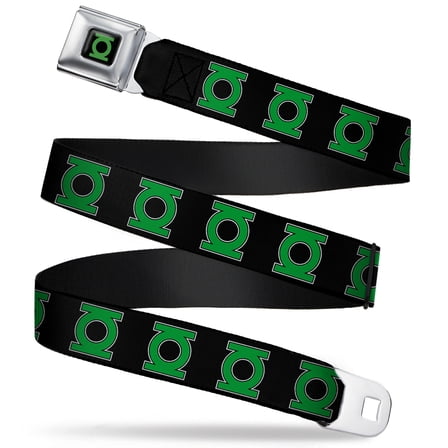 DC Comics Belt, Seatbelt Buckle Belt, Green Lantern Logo Black Green, 34 to 52 Inches