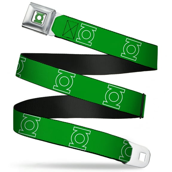 DC Comics Belt, Seatbelt Buckle Belt, Green Lantern Logo Green White, 30 to 44 Inches