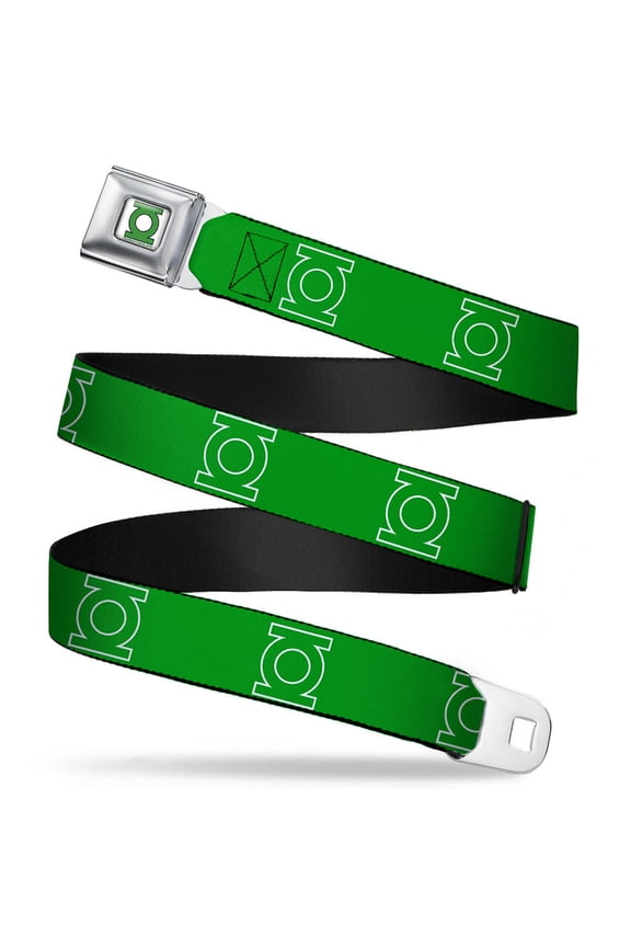 DC Comics Belt, Seatbelt Buckle Belt, Green Lantern Logo Green White, Youth 22 to 32 Inches