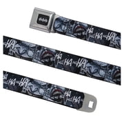 DC Comics Belt, Seatbelt Buckle Belt, Joker Laughing Close Up Black White, 30 to 44 Inches