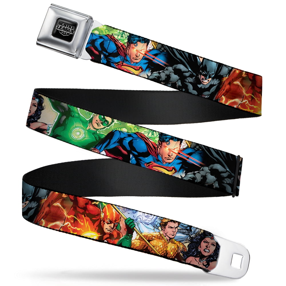 Buckle-Down Justice League Seatbelt Belt – Adjustable 1.5" Width, Fits Waist 32 To 52