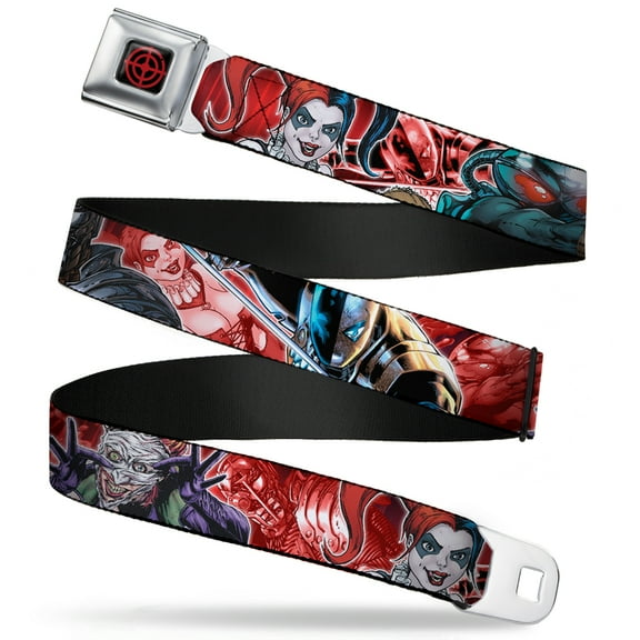 DC Comics Belt, Seatbelt Buckle Belt, Suicide Squad Villains Group Reds, 34 to 52 Inches