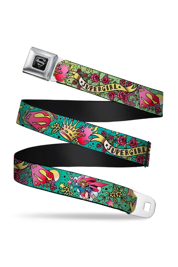 DC Comics Belt, Seatbelt Buckle Belt, Supergirl Tattoo Scene, Youth 22 to 32 Inches