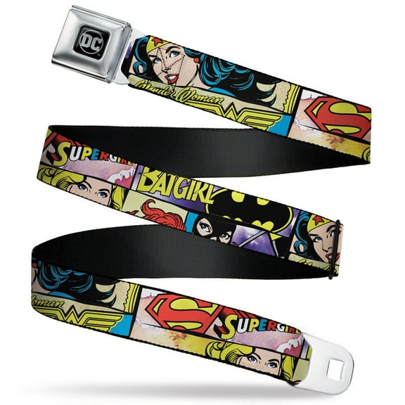 DC Comics Belt, Seatbelt Buckle Belt, Superheroines Wonder Woman Supergirl Batgirl, 30 to 44 Inches