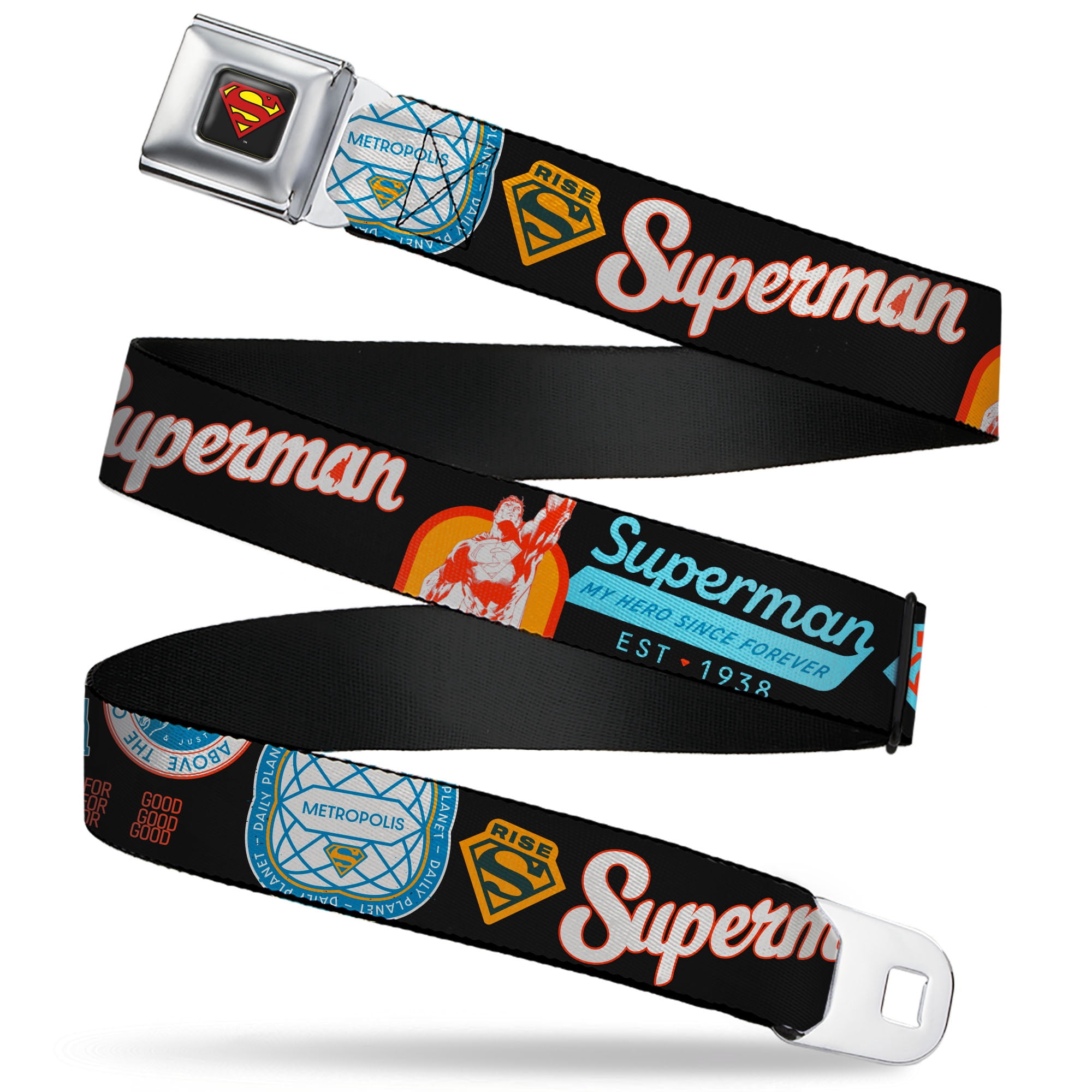 DC Comics Belt, Seatbelt Buckle Belt, Superman Icons and Text Collage ...
