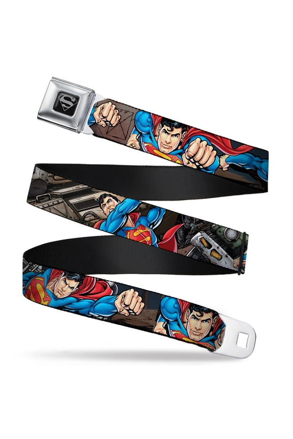 DC Comics Belt, Seatbelt Buckle Belt, Superman Metropolis Face Off, 30 to 44 Inches