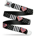 thumbnail image 1 of DC Comics Belt, Seatbelt Buckle Belt, Superman Shield Americana Stars Stripes Black White Red Blue, 24 to 38 Inches, 1 of 7