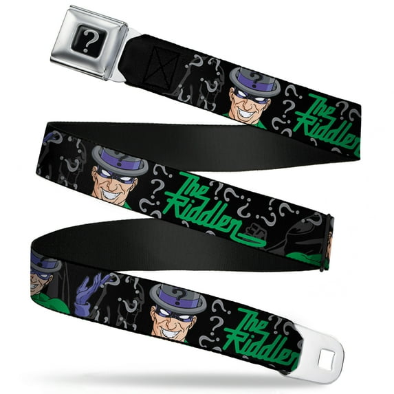 DC Comics Belt, Seatbelt Buckle Belt, The Riddler Batman Silhouette, 30 to 44 Inches