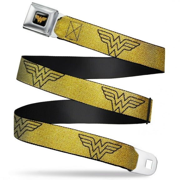 DC Comics Belt, Seatbelt Buckle Belt, Wonder Woman Logo Metallic Gold Black, 30 to 44 Inches