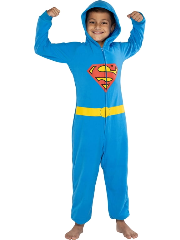 DC Comics Superhero Character Justice League Hooded Fleece Union Suit Footless Pajama for Men Women Kids Toddlers