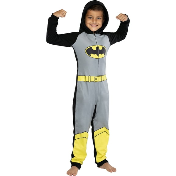 DC Comics Superhero Character Justice League Hooded Fleece Union Suit Footless Pajama for Men Women Kids Toddlers