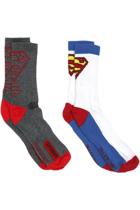 Big Boys' Superman 2 Pack Athletic Socks, M/L (Shoe Sizes 4-8.5)