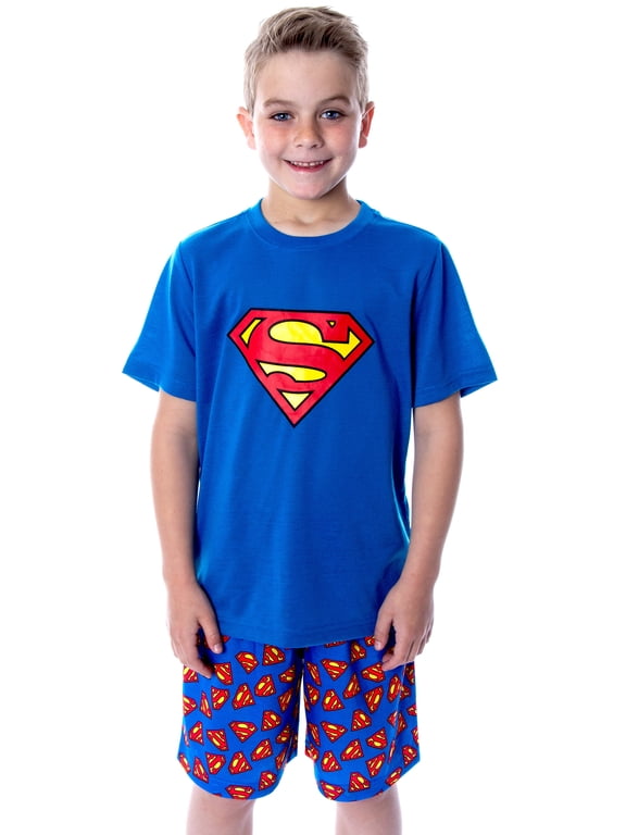 DC Comics Boys' Superman Logo Superhero Short-Sleeve 2-Piece Pajama Short Set