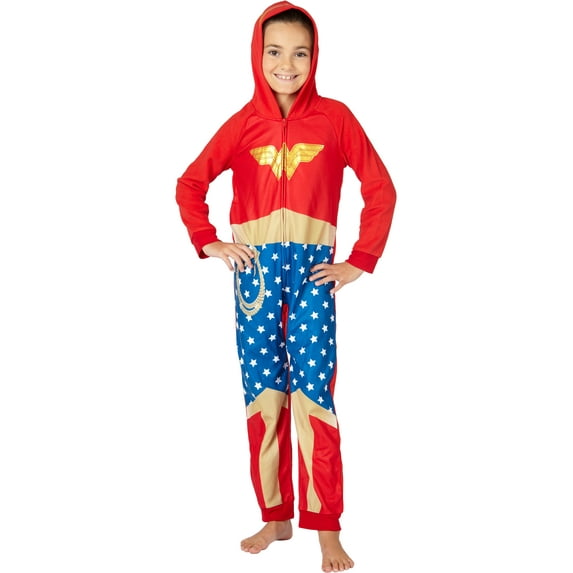 DC Comics Wonder Woman PJ One Piece Costume Pajama Union Suit for Toddlers Girls and Juniors
