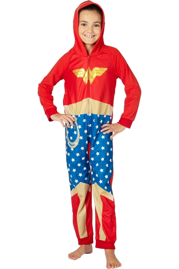 DC Comics Wonder Woman PJ One Piece Costume Pajama Union Suit for Toddlers Girls and Juniors