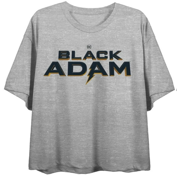 DC Comics Black Adam Movie Title Logo Juniors' Athletic Gray Crop Tee-XL