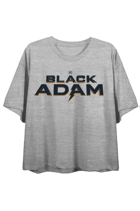 DC Comics Black Adam Movie Title Logo Juniors' Athletic Gray Crop Tee-XS