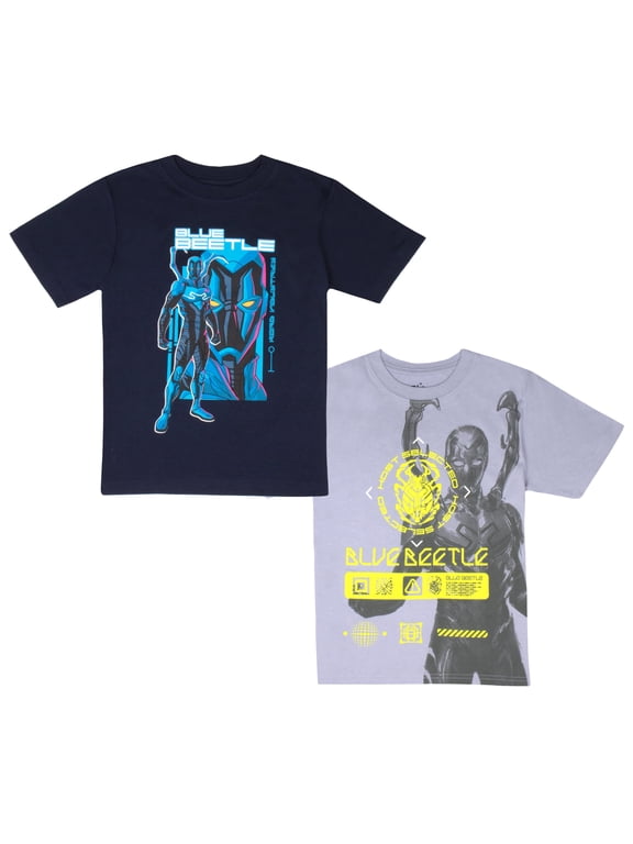Blue Beetle Ted Kord Graphic Boys T-shirt 2 Pack Bundle Set (Size 4-16)