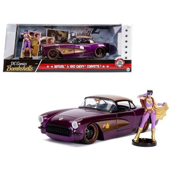 DC Comics Bombshells Batgirl & 1957 Chevy Corvette Die-cast Car, 1:24Scale Vehicle & 2.75-Inch Collectible Figurine