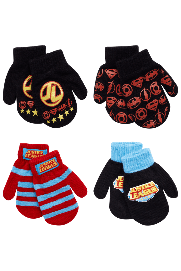 Boys 4 Pack Mitten or Glove Set: Batman, Superman, Justice League (2-7)