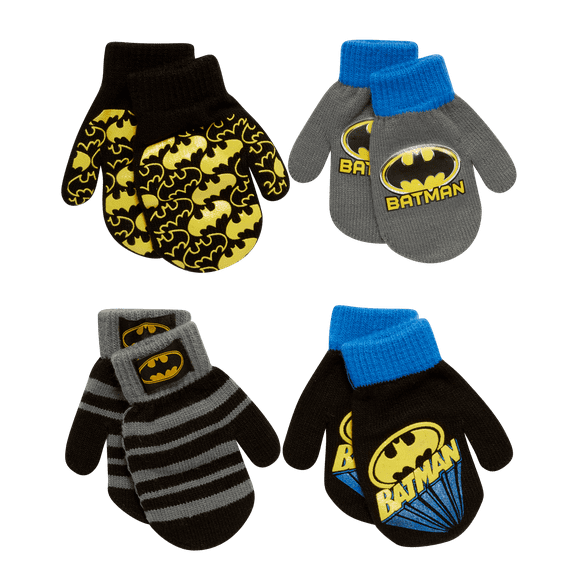 DC Comics Boys 4 Pack Mitten or Glove Set: Batman, Superman, Justice League (2-7)
