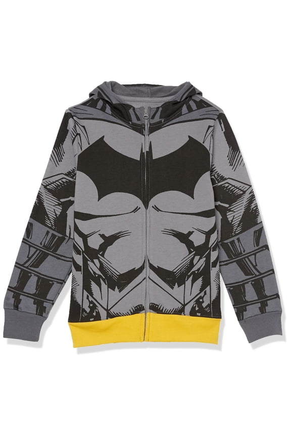 Boys Batman Cosplay Zip-up Hoodie with Cape - 4-20 Sweatshirt, Black, 10-12 US