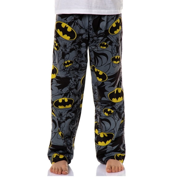 DC Comics Boys' Classic Yellow Black Logo Gotham Caped Crusader Action Poses All-Over Print Lounge Sleep Pajama Pants