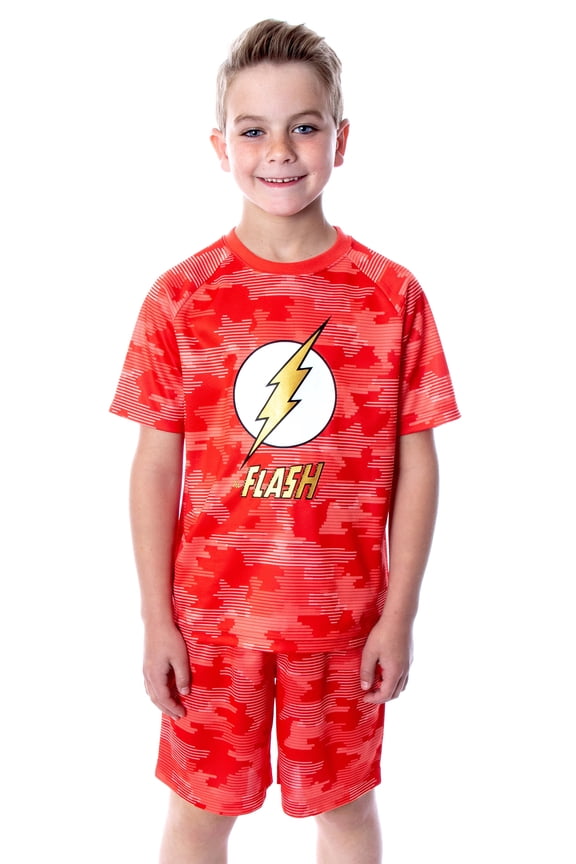 DC Comics Boys' Justice League Digital Camo The Flash Superhero 2 Piece Short-Sleeve Pajama Short Set