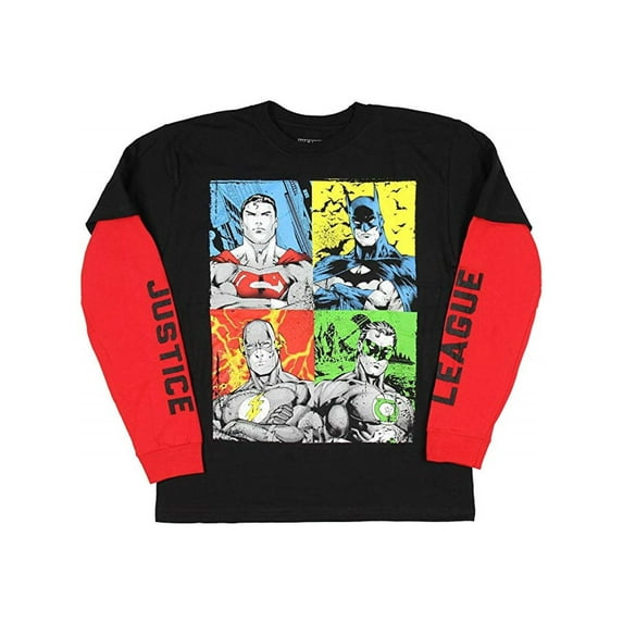DC Comics Boys' Justice League Mock Layer Long Sleeve T-Shirt (Big Boys)