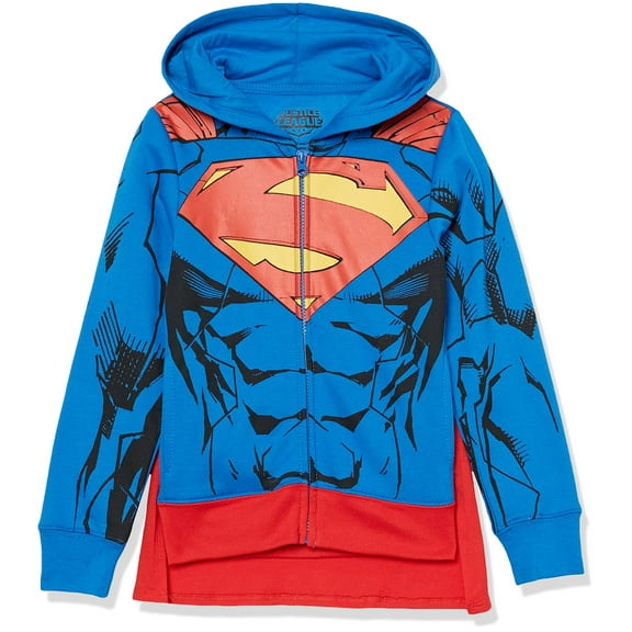 DC Comics Boys Superman Cosplay Zip-up Hoodie with Cape - 4-20 Sweatshirt, Royal, 7 US