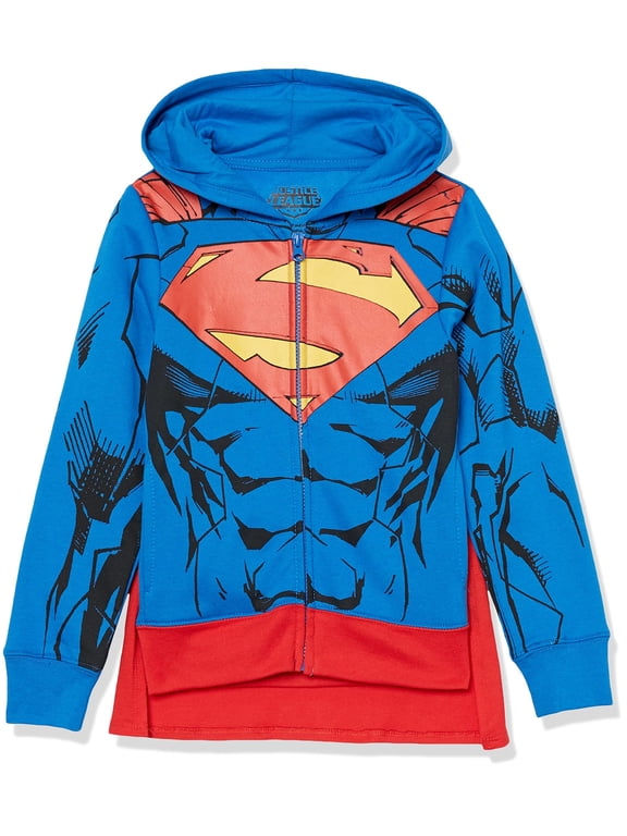 Boys Superman Cosplay Zip-up Hoodie with Cape - 4-20 Sweatshirt, Royal, 7 US