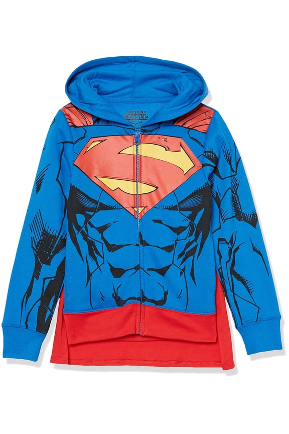 Boys Superman Cosplay Zip-up Hoodie with Cape - 4-20 Sweatshirt, Royal, 8 US