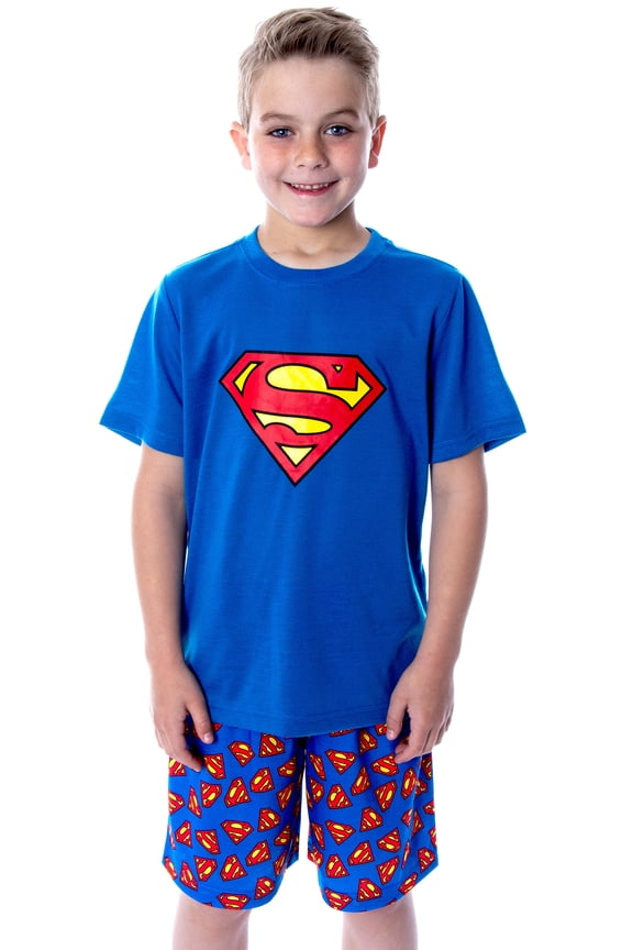 DC Comics Boys' Superman Logo Superhero Short-Sleeve 2-Piece Pajama Short Set