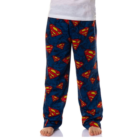 DC Comics Boys' Superman Red and Yellow Emblem Logo Man Of Steel Action Poses All-Over Print Sleep Lounge Pajama Pant