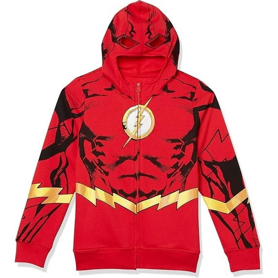 DC Comics Boys The Flash Cosplay Zip-up Hoodie with Cape - 4-20 Sweatshirt, Red, 5-6 US