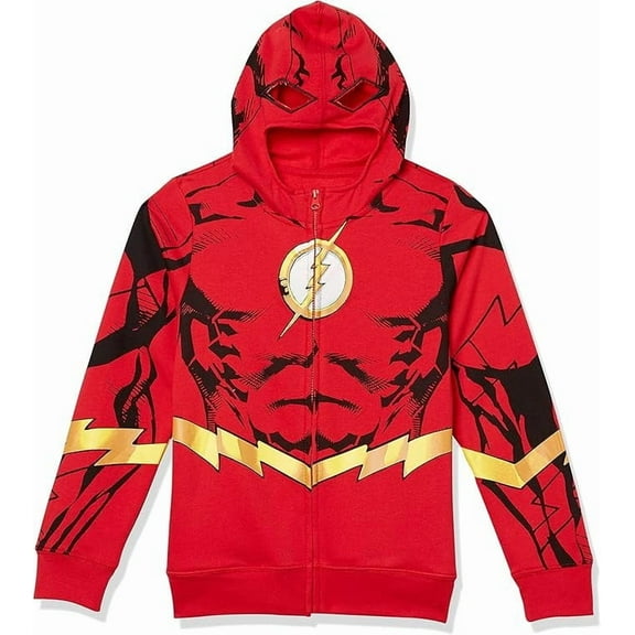 DC Comics Boys The Flash Cosplay Zip-up Hoodie with Cape - 4-20 Sweatshirt, Red, 8 US