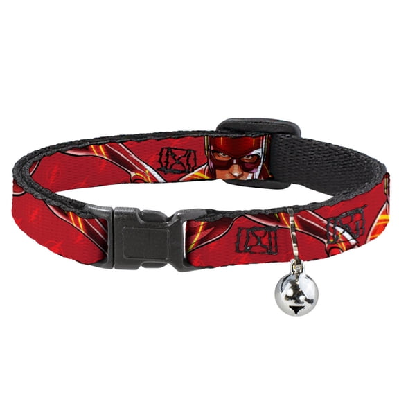 DC Comics Breakaway Cat Collar With Bell, Plastic Clip, Easy Adjustable, The Flash 2023 Pose Close Ups Reds, 8.5 to 12 Inches 0.5 Inch Wide