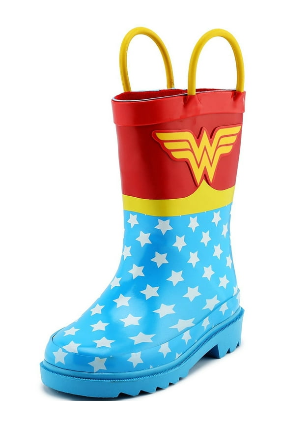 Children's Girls' Wonder Woman Printed Waterproof Easy-On Rubber Rain Boots (Toddler/Little Kids)