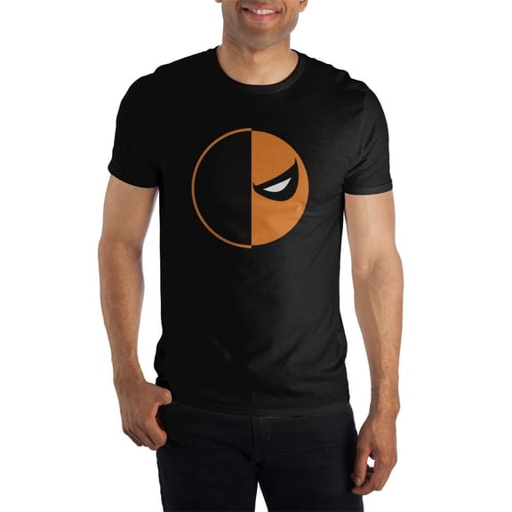 DC Comics Deathstroke Slade Joseph Wilson Orange And Black Mask Men's Black T-Shirt-Large