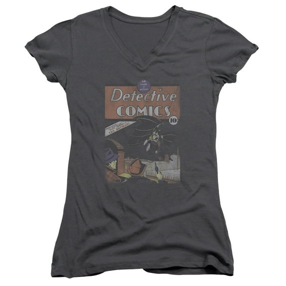 DC Comics Detective #27 Distressed Junior Women's V-Neck T-Shirt Charcoal