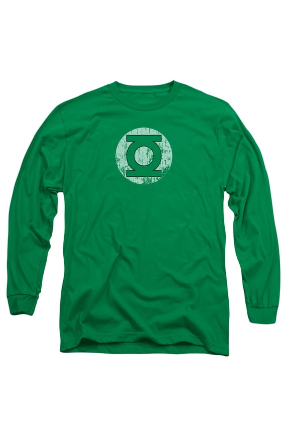 DC Comics Distressed Lantern Logo Long Sleeve Adult 18/1 T-Shirt Kelly Green